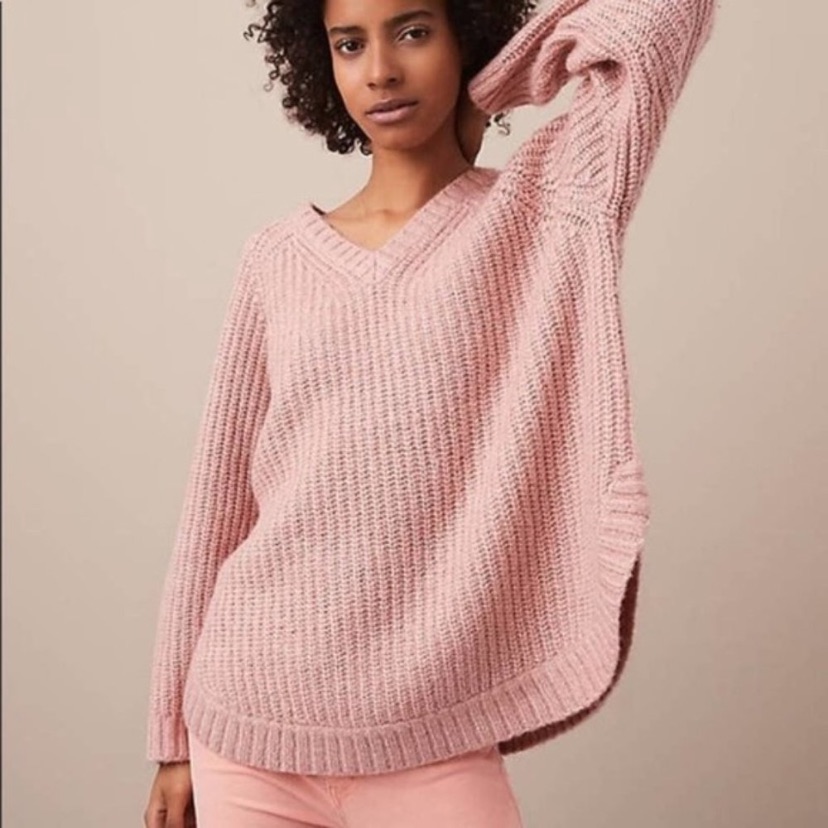 Lou & Grey | Xs V Neck Pullover Knit Sweater Blush Pink Long Sleeve Alpaca Wool